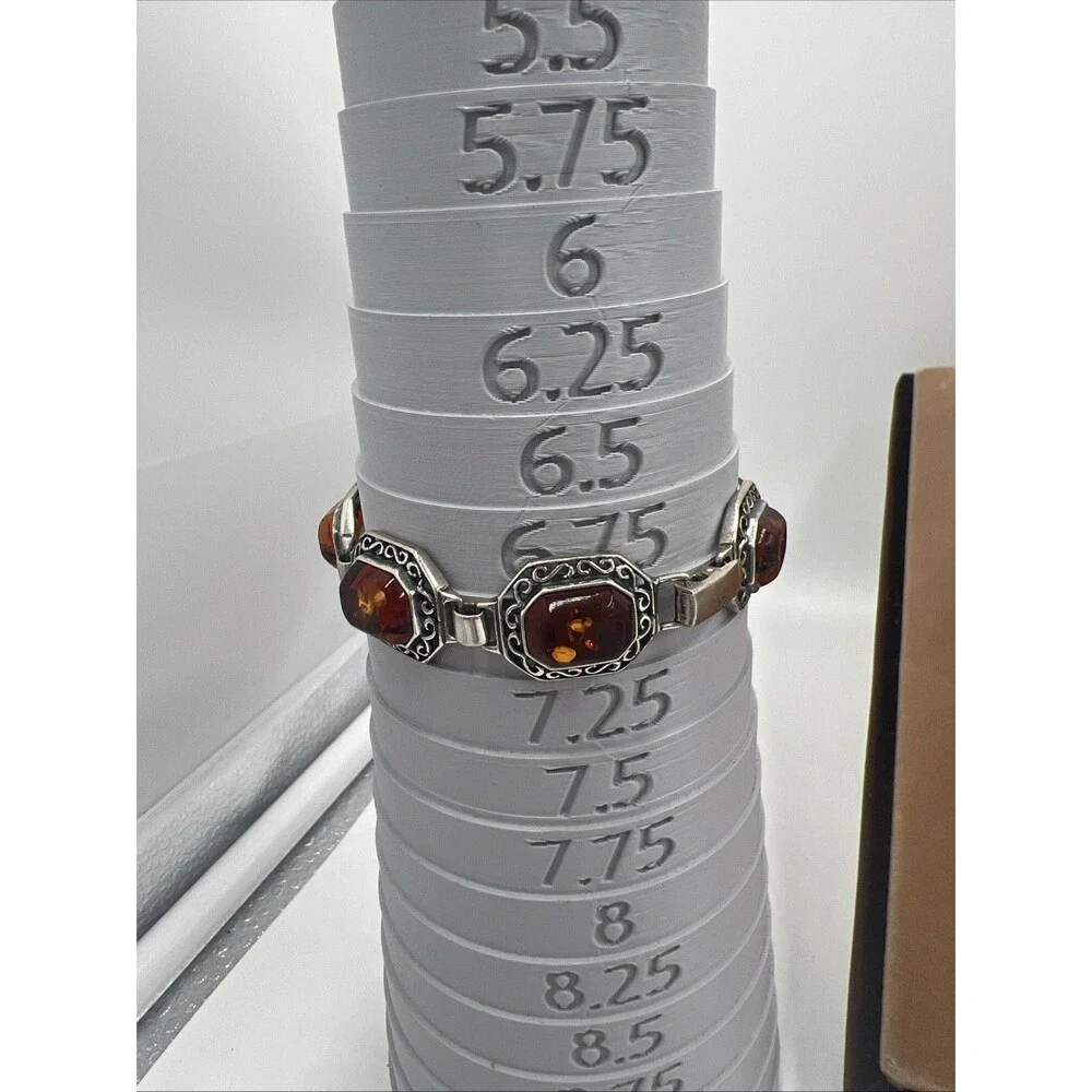 Vintage Bohemian Style Sterling Silver Amber Cabochon Link Bracelet